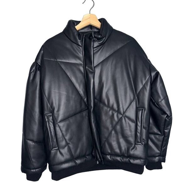 Sea New York Vegan Leather Quilted Jacket Women's Size Small in Black Oversized - Picture 3 of 11
